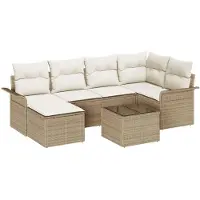 vidaXL Set di divani da giardino , 7 pezzi, color beige, in rattan sintetico