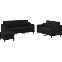 vidaXL set divano 3 pezzi con cuscini in tessuto nero