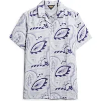 Superdry per uomo. M4010810A Camicia in lino stampato bianco (L), Casual, Manica corta