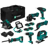 Vonroc Set utensili VPower 20V - 2.0Ah | Include 7 macchine, 4 batterie e 2 caricabatterie rapidi