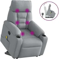 Syfax Poltrona Alzapersona Massaggi Reclinabile Grigio Chiaro Tessuto
