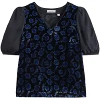 White Stuff Cleo Velvet Mix Top Black Print Taglia: 14 | Magliette intime Outlet | Donna | Nero