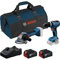 Bosch 18V 2-TOOL COMBO KIT: GSB 18V-65 + GWS 18V-8 + 2 GBA 4.0Ah batteries + GAL 18V-40 charger