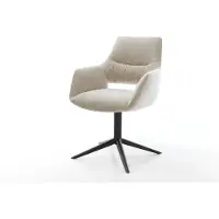 DELIFE Sedia girevole Yago-Flex con braccioli Tessuto intrecciato Soft Beige Basamento nero Girevole a 360° Funzione oscillante Molle insacchettate