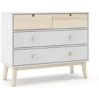 CALICOSY Cassettiera 4 cassetti bianco e pino Estefania 100x40x81H – Legno massiccio per ambienti accoglienti