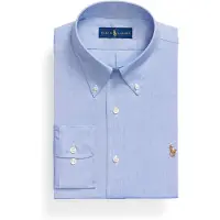 Ralph Lauren per uomo. 712870507002 Camicia Oxford blu vestibilità personalizzata (38), Casual, Cotone, Classico, Manica lunga