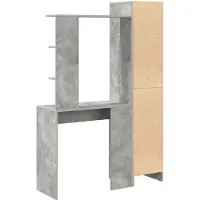 vidaXL Scrivania con ripiano e vano contenitore con porta, colore grigio cemento, confezione da 2 pezzi