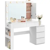 Vasagle Tavolino da trucco con illuminazione a LED, presa multipla, larghezza 125 cm