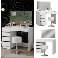 Vicco Tavolo da toilette Thalia Bianco 100 cm con specchio e sgabello, Model 41498