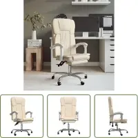 The Living Store Sedia da ufficio con funzione reclinabile in ecopelle crema