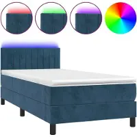 Syfax Letto a Molle con Materasso e LED Blu Scuro 90x200cm in Velluto