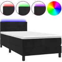 Syfax Letto a Molle con Materasso e LED Nero 80x200 cm in Velluto