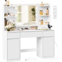 Vasagle : Tavolino da trucco illuminato con specchio a LED, 3 cassetti – Tavolino da trucco con lampadina e ante