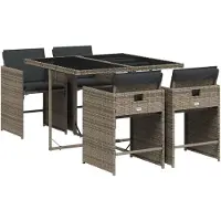 vidaXL Set da pranzo da giardino in 5 pezzi con cuscini in rattan grigio