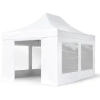 TOOLPORT 3x4,5m gazebo pieghevole PES con laterali (panoramiche), PROFESSIONAL alluminio, bianco