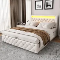 STILVORA Letto matrimoniale imbottito a LED 160x200 cm, letto funzionale con rete a doghe, letto per ragazzi con contenitore, bianco (senza materasso)