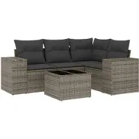 vidaXL Set di divani da giardino 5 pezzi con cuscini in polirattan grigio