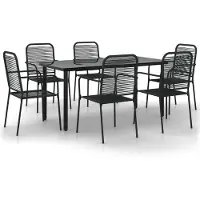 Syfax Set da Pranzo da Giardino 7 pz Nero Corda di Cotone e Acciaio