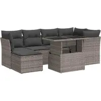 Syfax Set Divani da Giardino 7 pz con Cuscini Grigio in Polyrattan