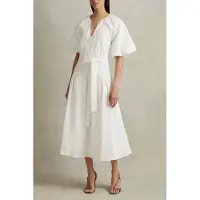 Reiss Cotton Puff Sleeve Dress White Taglia: 4 | Abiti Midi Outlet | Donna | Bianco