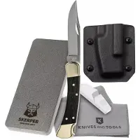 Buck 110 con fodero in kydex, pietra per affilare Skerper e panno in microfibra