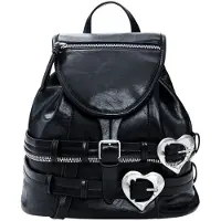 Desigual , zaino con fibbie a cuori, Donna, Poliuretano, Nero, U