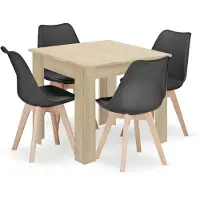Leobert Set da pranzo 1 + 4, tavolo MADO 80x80cm rovere sonoma + sedie BALI MARK nero