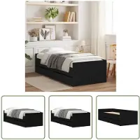 The Living Store Struttura letto con cassetti nero 90x190 cm