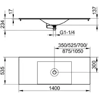 Keuco EDITION 11 Lavabo à encastrer en Varicor, 1400x17x535mm, sans trou pour robinetterie, sans trop-plein, blanc, 31270701400, 31270701400