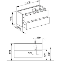 Keuco EDITION 11 Meuble sous-lavabo pour lavabos encastrables, 2 tiroirs à casseroles, position du lavabo à droite, 1400x700x535mm, 31269110000, 31269110000
