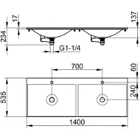 Keuco EDITION 11 Double lavabo encastré en Varicor, 1400x17x535mm, 2 x 1 trou pour robinet, blanc, 31263701402, 31263701402