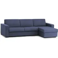 Dmora Divano Fisso con Penisola Azechiele 95x260 cm blu blu, Sfoderabile Penisola Contenitore Reversibile, Poggiatesta Regolabili