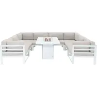 MonsterShop Set di mobili da giardino modulari in alluminio da 9 pezzi con pozzo per il fuoco - Bianco