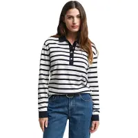 Gant per donna. 4200556 Polo in piqué a maniche lunghe a righe bretoni bianche e blu scuro (L), Bianco, Casual, Cotone, Manica lunga, Navy