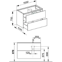Keuco EDITION 11 Meuble sous-lavabo pour lavabos encastrables, 2 tiroirs à casseroles, position du lavabo à droite, 1050x700x535mm, 31256110000, 31256110000