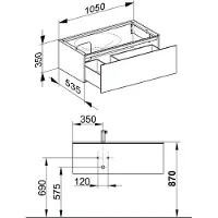 Keuco EDITION 11 Meuble sous-lavabo pour lavabos encastrables, 1 tiroir frontal, position du lavabo à gauche, 1050x350x535mm, 31253110000, 31253110000