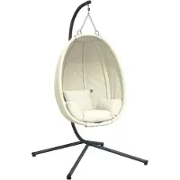 vidaXL Sedia sospesa Design a uovo con supporto Tessuto beige e acciaio
