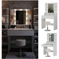 Vicco Tavolo da toeletta Taylor Bianco 80 cm con specchio, illuminazione LED e sgabello, Model 41305