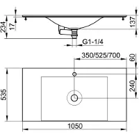 Keuco EDITION 11 Lavabo à encastrer en Varicor, 1050x17x535mm, avec 1 trou pour robinet, blanc, 31270701001, 31270701001