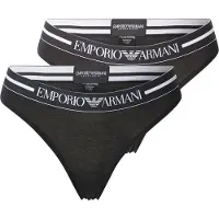 Emporio Armani per donna. EW000406_AF19023 Set 2 slip brasiliane in maglia organica con fascia con logo nero (S), Homewear, Cotone