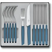 Victorinox Swiss Modern 6.9096.12W2.12, 12-pz set di posate con coltello da bistecca, blu