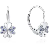 MOISS Playful silver Orecchini con blue zircons four-leaf clover E0000570