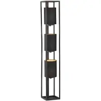 Fischer & Honsel Leuchten Lampada da terra di design moderno a 3 luci con paralumi in tessuto nero e oro - altezza 130cm