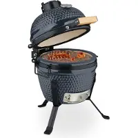 Relaxdays , griglia Kamado, diametro 32 cm, griglia in Vetroceramica con termometro fino a 450°C, ideale per barbecue, grigliate, cottura e cottura al forno, affumicatura, colore grigio