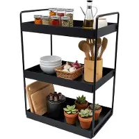 Relaxdays Scaffale per spezie , 3 ripiani, salvaspazio, organizer da cucina, L x P x A: 44 x 26 x 18 cm, organizer da bagno, metallo, nero