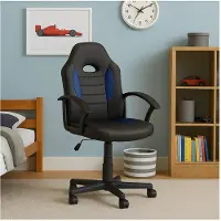 HTI Sedia da scrivania Junior regolabile in altezza, sedia girevole ergonomica, nero-blu