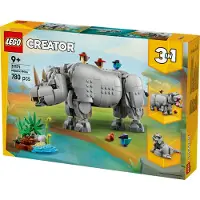 LEGO Animali selvatici: maestoso rinoceronte con uccelli