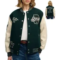 Superdry per donna. W5012061A Giubbotto bomber universitario con toppe in verde (XL), Casual, Lana