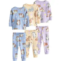 Next Pigiama 'Snuggle' blu cielo / marrone / giallo / lilla chiaro