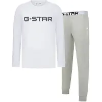 G-Star Pigiama lungo 'Stone' greige / grigio chiaro / nero / bianco
